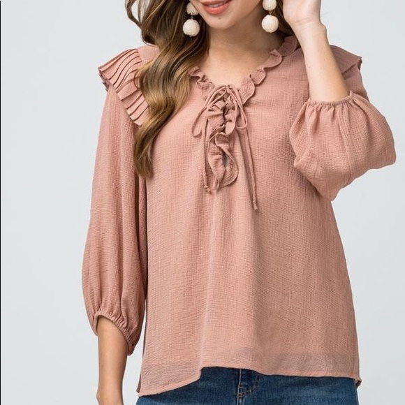 Dusty Rose Ruffle Top - Picture 3 of 4